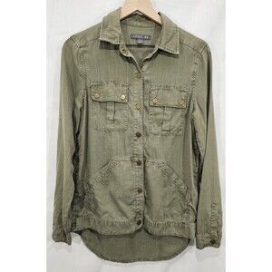 Anthro Level 99 Shacket Linen Blend Olive Green Military Safari Grunge Size S
